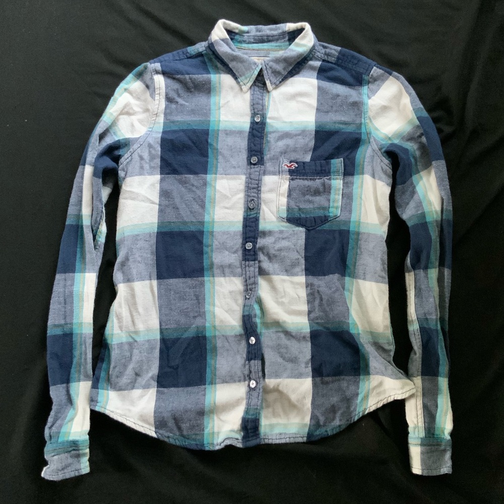 Hollister youth blue and white flannel